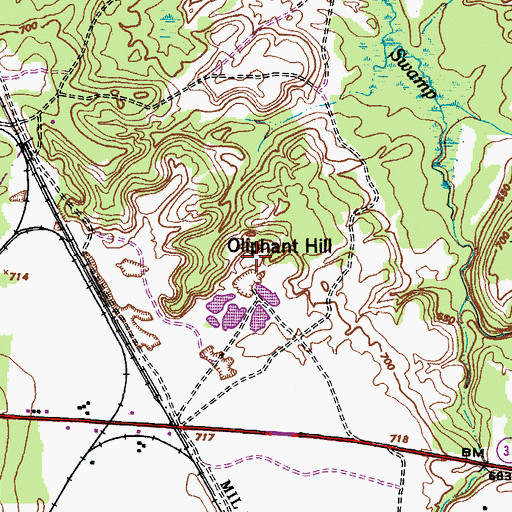 Topographic Map of Oliphant Hill, NY