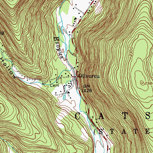 Topographic Map of Oliverea, NY