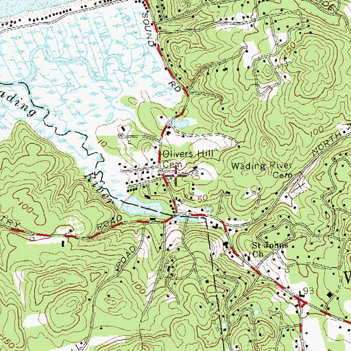 Topographic Map of Olivers Hill Cemetery, NY