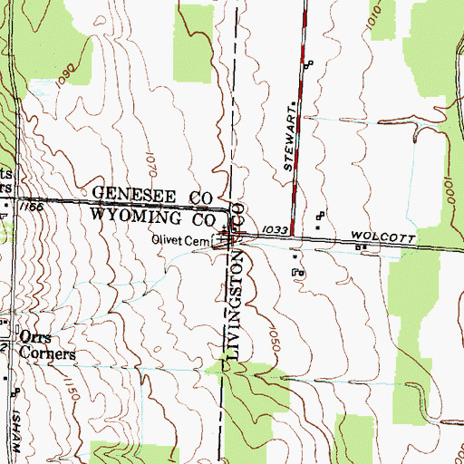 Topographic Map of Olivet Cemetery, NY