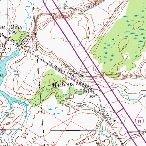 Topographic Map of Omar Cemetery, NY