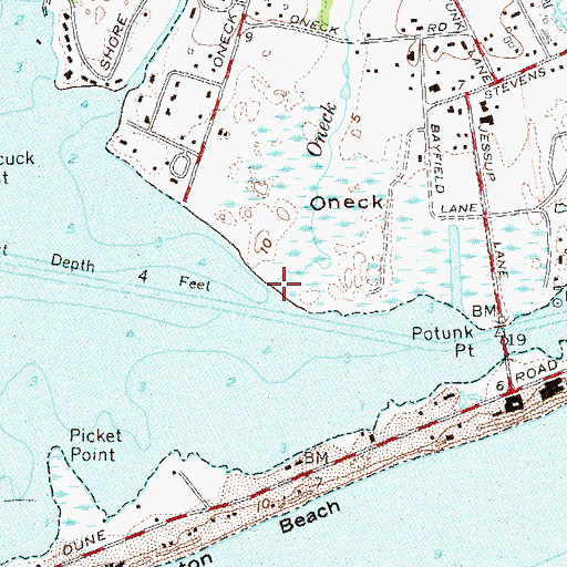 Topographic Map of Oneck Drain, NY