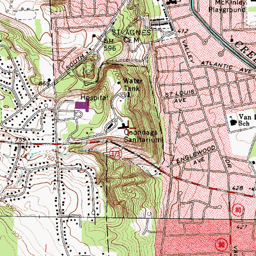 Topographic Map of Onondaga Sanitarium, NY