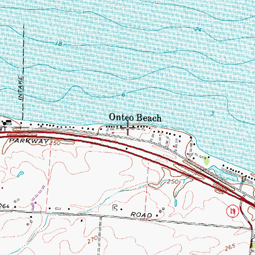 Topographic Map of Onteo Beach, NY