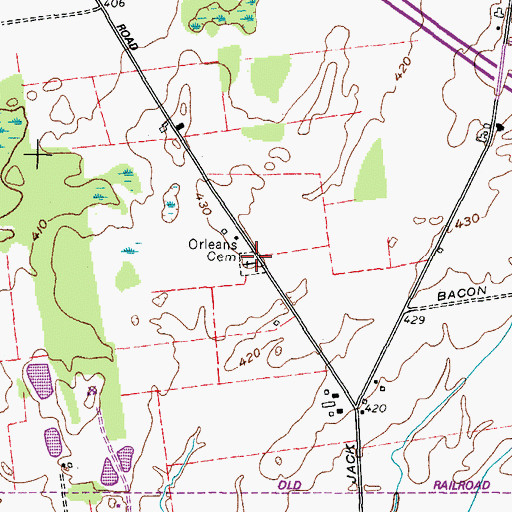 Topographic Map of Orleans Cemetery, NY