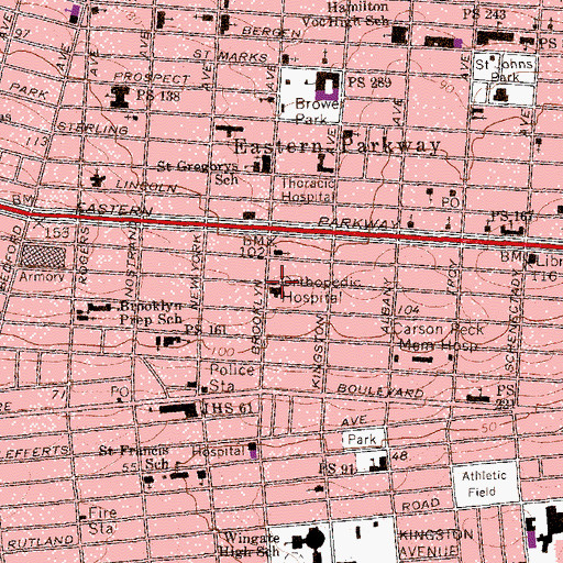 Topographic Map of Orthopedic Hospital, NY