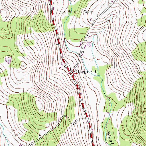 Topographic Map of Otego Church, NY