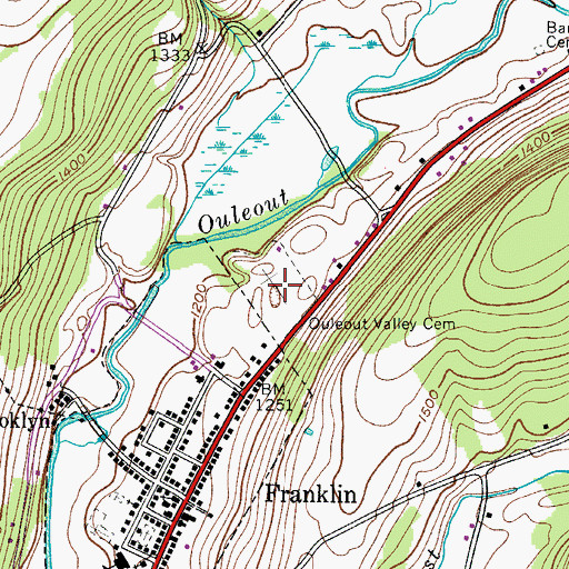 Topographic Map of Ouleout Valley Cemetery, NY