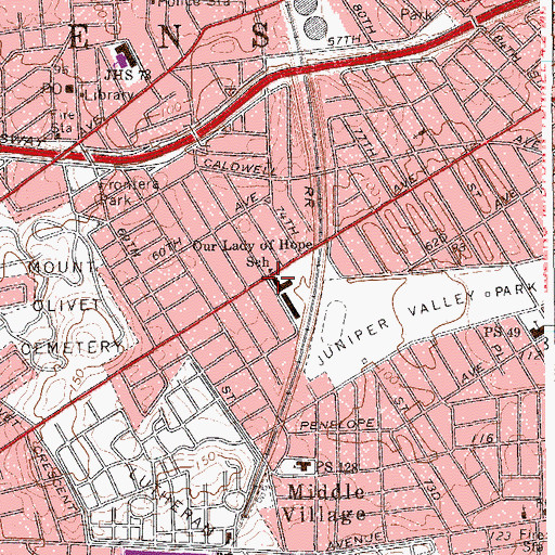 Topographic Map of Our Lady of Hope School, NY