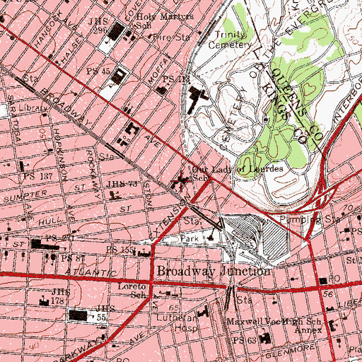 Topographic Map of Our Lady of Lourdes School, NY