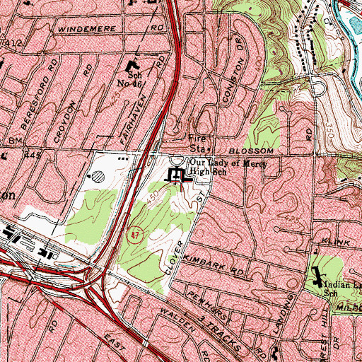 Topographic Map of Our Lady of Mercy High School, NY