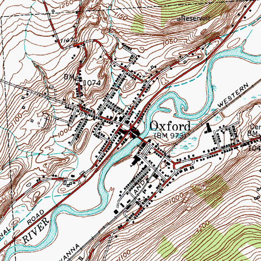 Topographic Map of Oxford, NY