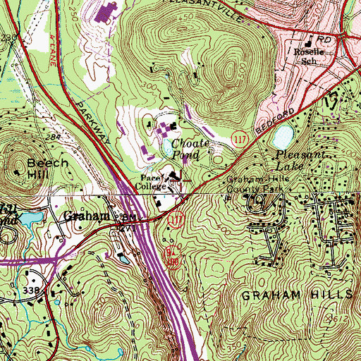 Topographic Map of Pace University Pleasantville Campus, NY