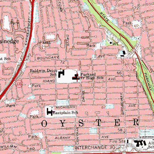 Topographic Map of Sylvia Packard Middle School, NY