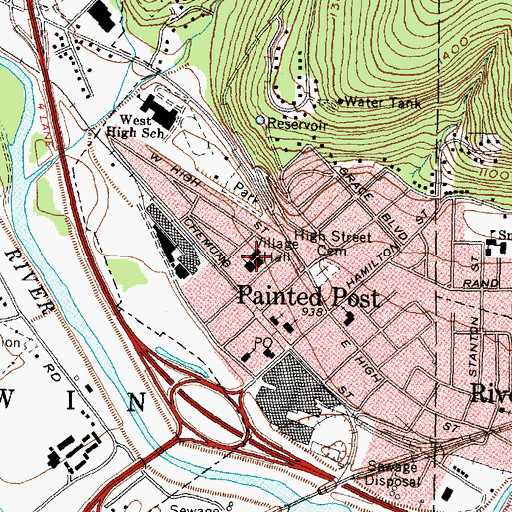 Topographic Map of Painted Post, NY