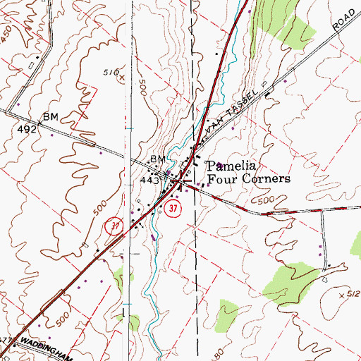 Topographic Map of Pamelia Four Corners, NY