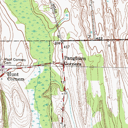 Topographic Map of Pangburn Corners, NY
