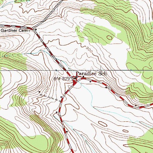 Topographic Map of Paradise School (historical), NY
