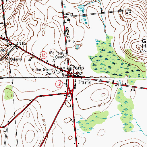 Topographic Map of Paris, NY