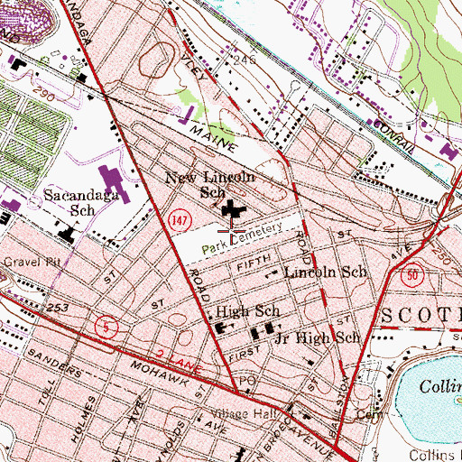 Topographic Map of Park Cemetery, NY