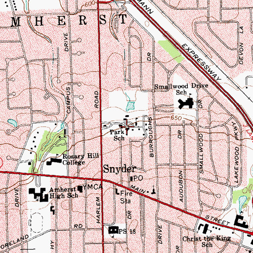 Topographic Map of Park School, NY