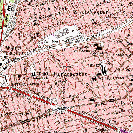 Topographic Map of Parkchester, NY