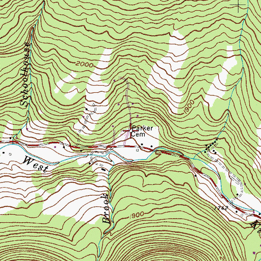 Topographic Map of Parker Cemetery, NY