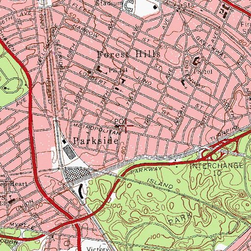 Topographic Map of Parkside, NY
