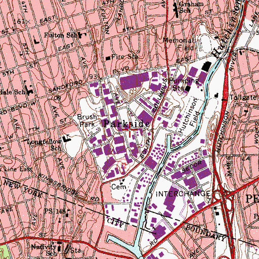 Topographic Map of Parkside, NY