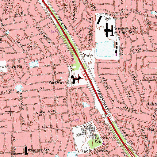 Topographic Map of Parkway School, NY