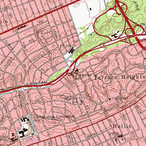 Topographic Map of Parkway School, NY