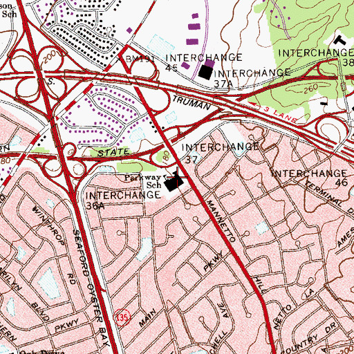 Topographic Map of Parkway School, NY