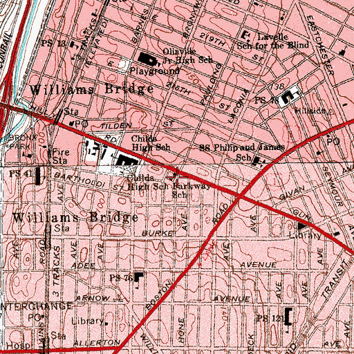 Topographic Map of Parkway School, NY