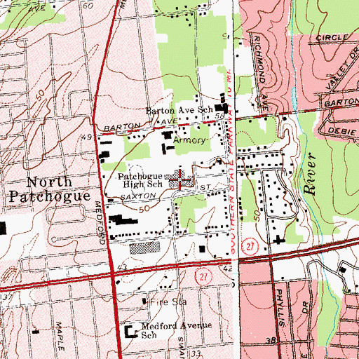 Topographic Map of Saxton Middle School, NY
