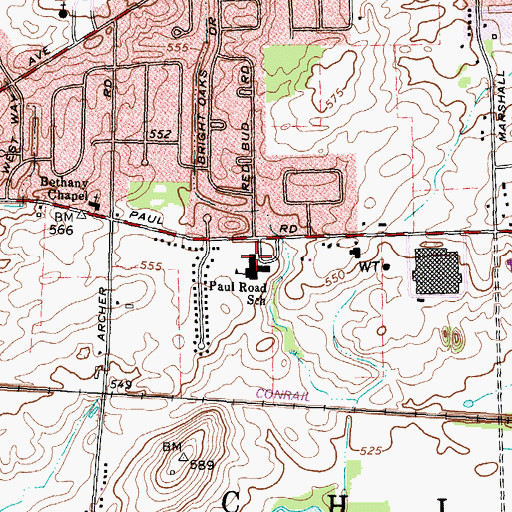Topographic Map of Paul Road School, NY