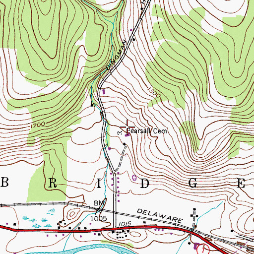 Topographic Map of Pearsall Cemetery, NY