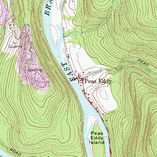 Topographic Map of Peas Eddy Brook, NY