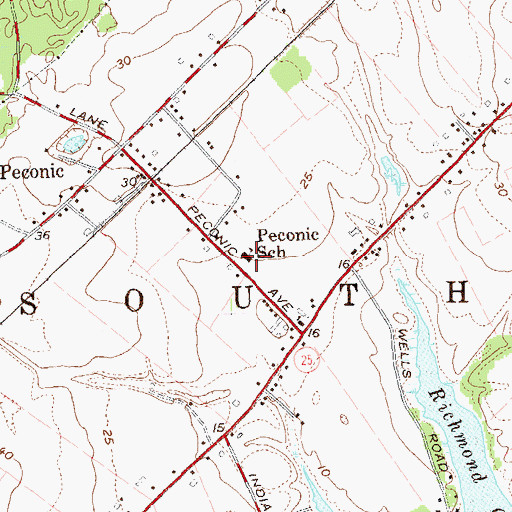 Topographic Map of Peconic School, NY