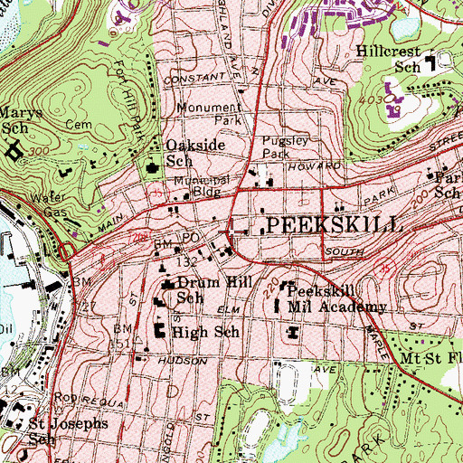 Topographic Map of Peekskill, NY