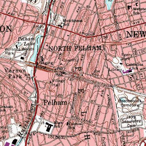 Topographic Map of Pelham, NY