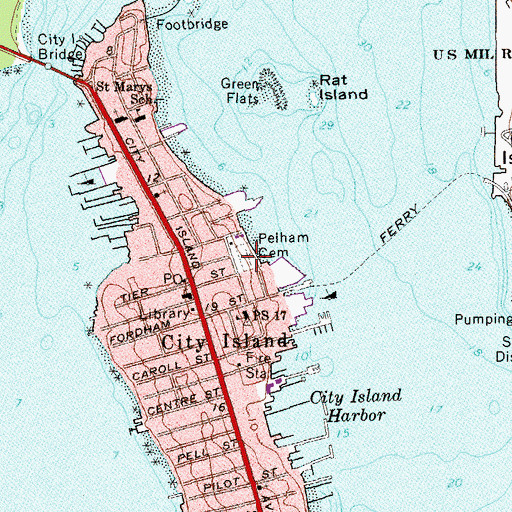 Topographic Map of Pelham Cemetery, NY