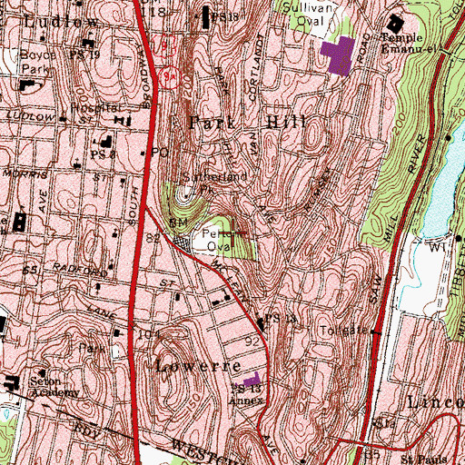 Topographic Map of Pelton Field Park And Playground, NY