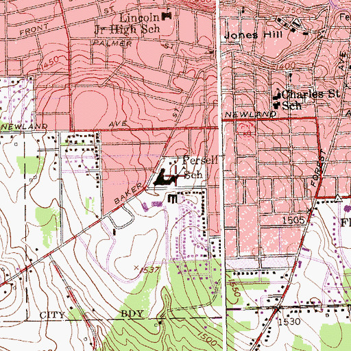 Topographic Map of Persell Middle School, NY