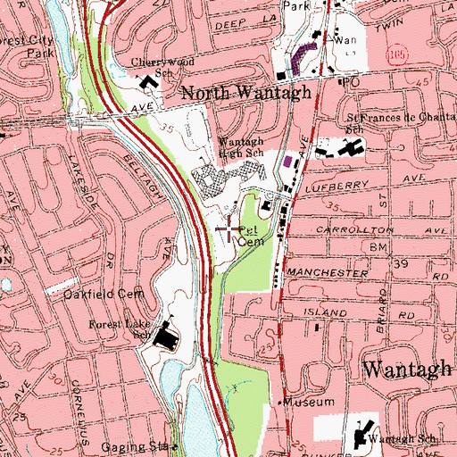 Topographic Map of Bideawee Pet Memorial Park, NY