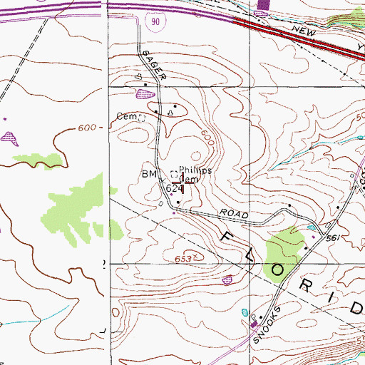 Topographic Map of Phillips Cemetery, NY