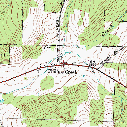 Topographic Map of Phillips Creek, NY