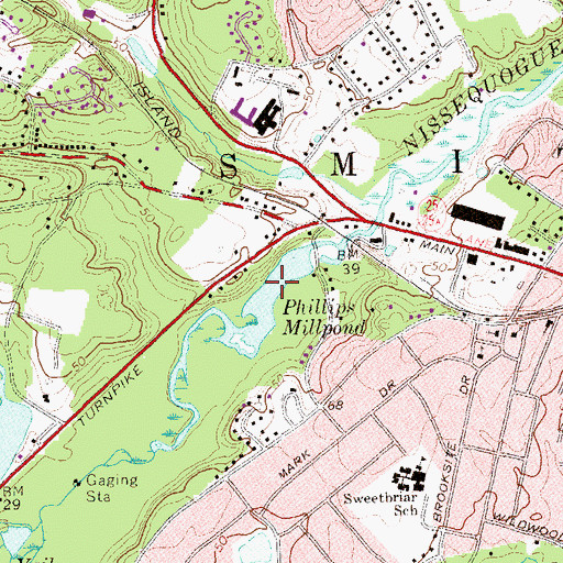 Topographic Map of Phillips Millpond, NY