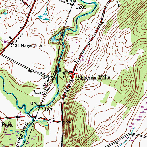 Topographic Map of Phoenix Mills, NY