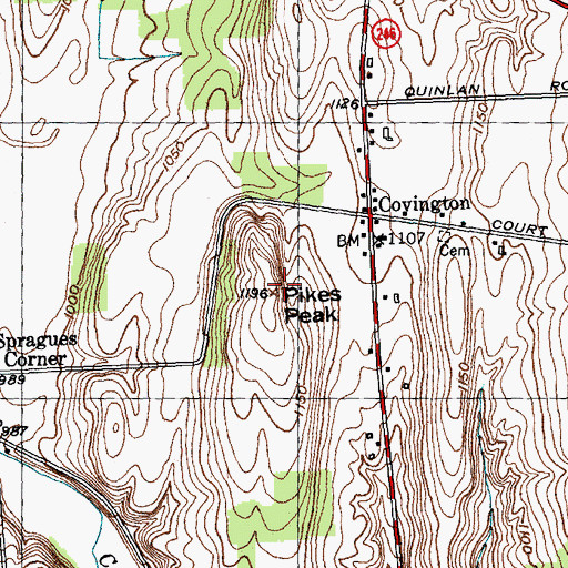 Topographic Map of Pikes Peak, NY