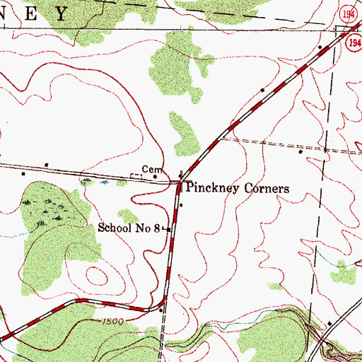 Topographic Map of Pinckney Corners, NY